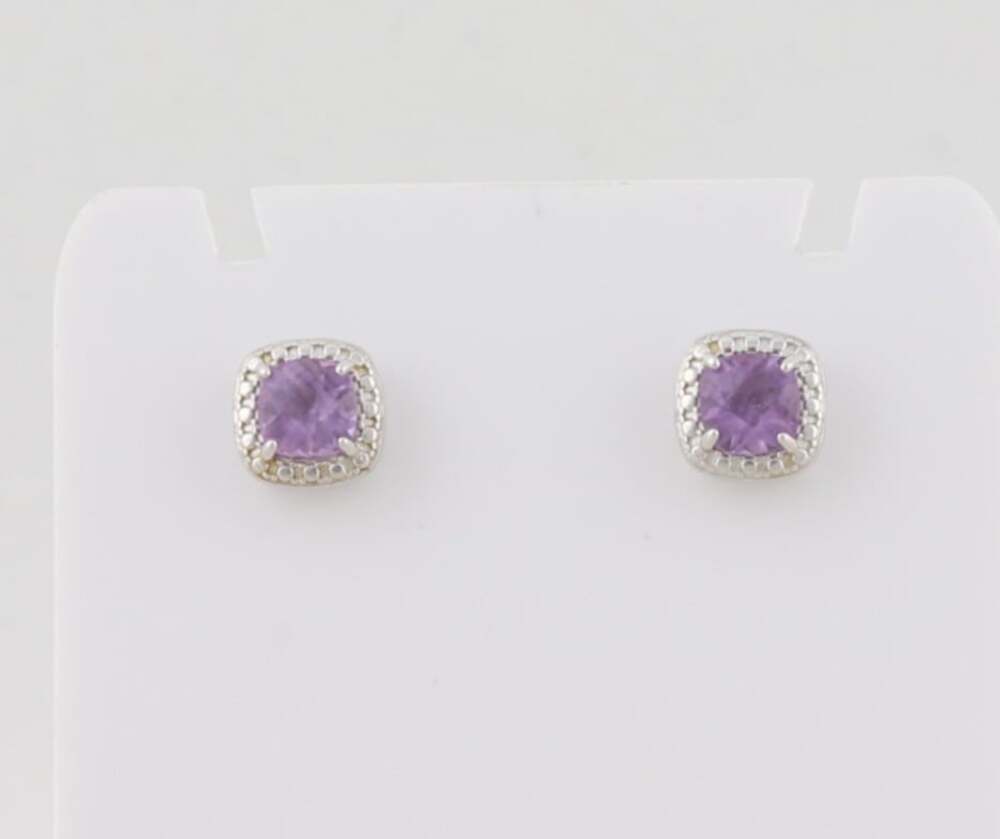 Sterling Silver Natural Purple Amethyst Stud Earrings 5/16" inch